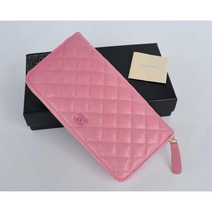 2014 Chanel Bi-Fold Zip Around Wallet Original Leather A91504 Pink