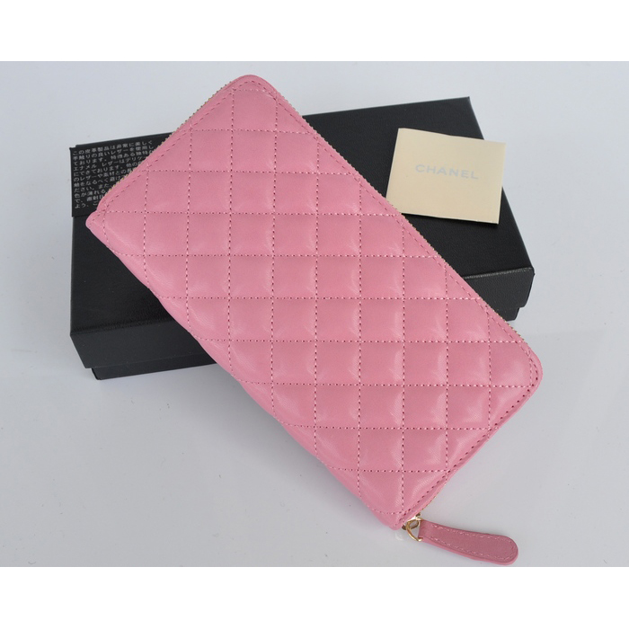 2014 Chanel Bi-Fold Zip Around Wallet Original Leather A91504 Pink