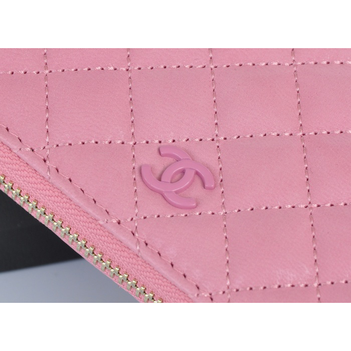 2014 Chanel Bi-Fold Zip Around Wallet Original Leather A91504 Pink