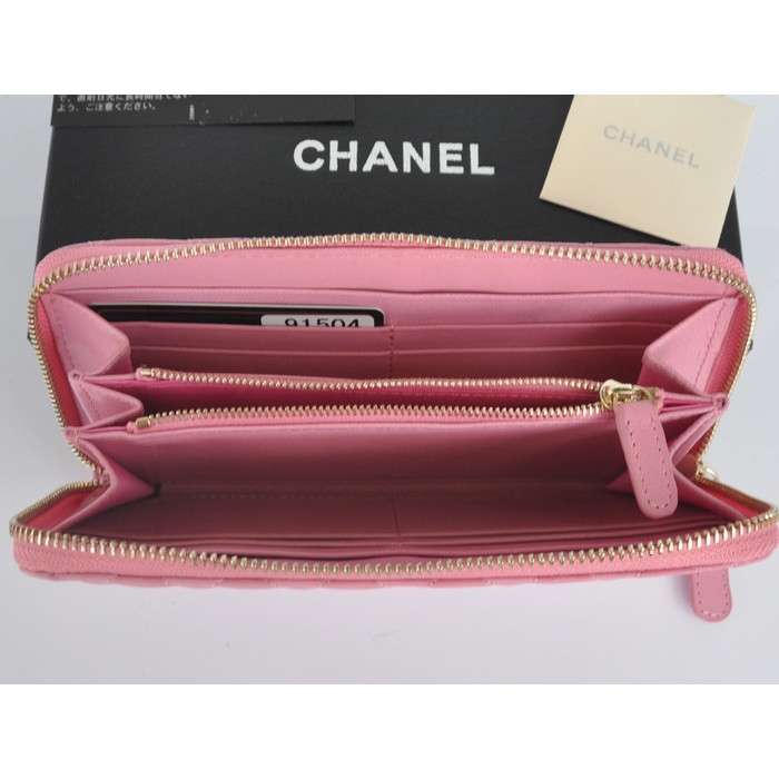 2014 Chanel Bi-Fold Zip Around Wallet Original Leather A91504 Pink