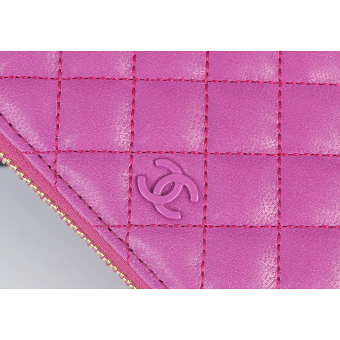 2014 Chanel Bi-Fold Zip Around Wallet Original Leather A91504 Purple