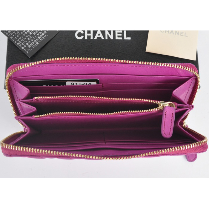 2014 Chanel Bi-Fold Zip Around Wallet Original Leather A91504 Purple