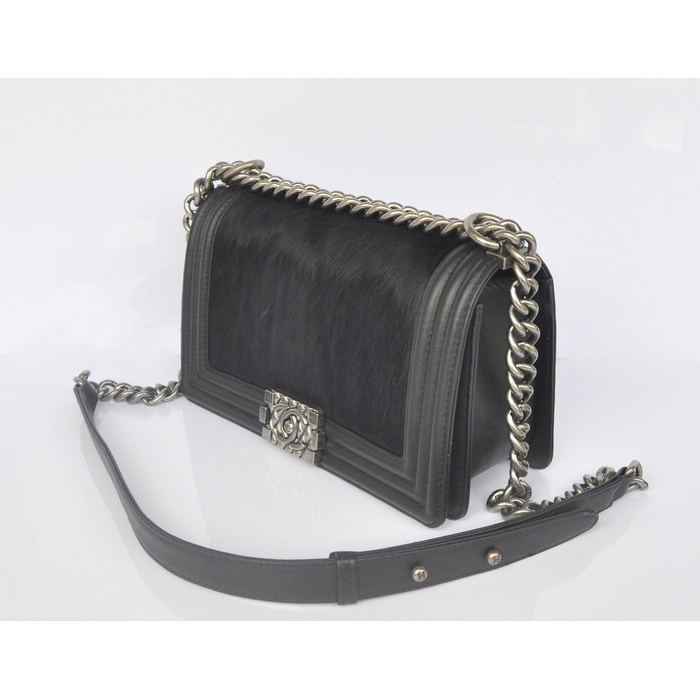 2014 Chanel Boy Flap Shoulder Bag Black Sheepskin Leather Horsehair A67086