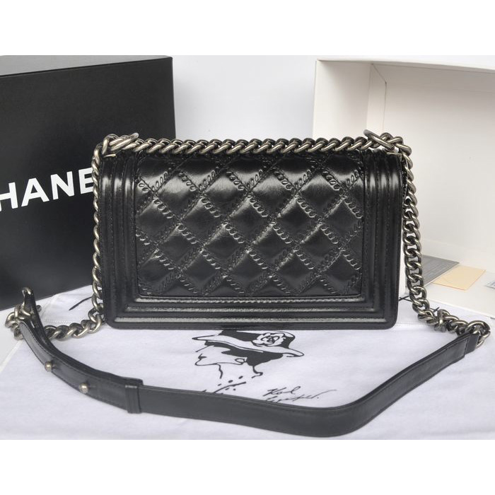 2014 Chanel Boy Flap Shoulder Bag Original Bright Leather A66383 Black