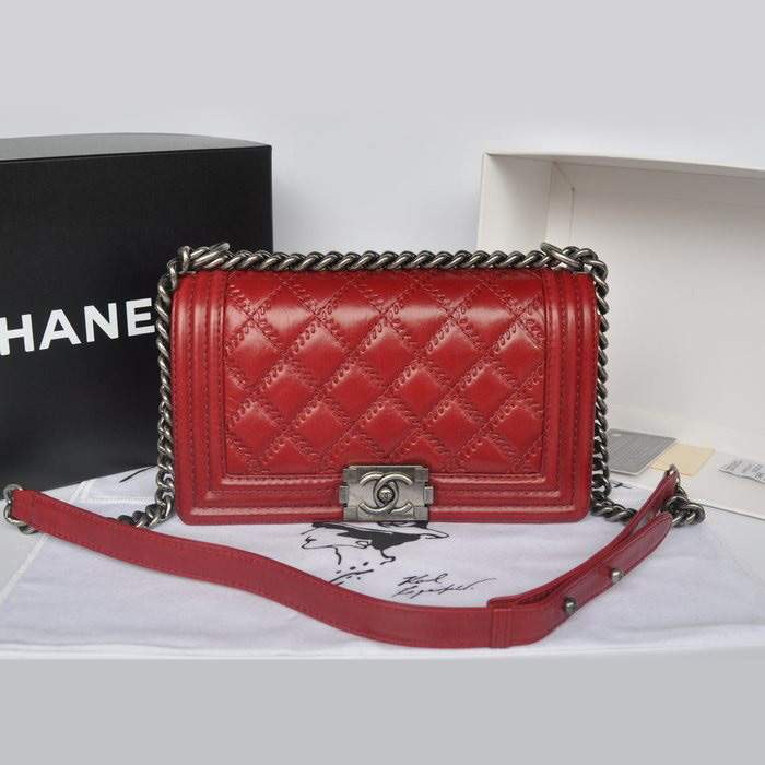 2014 Chanel Boy Flap Shoulder Bag Original Bright Leather A66383 Burgundy