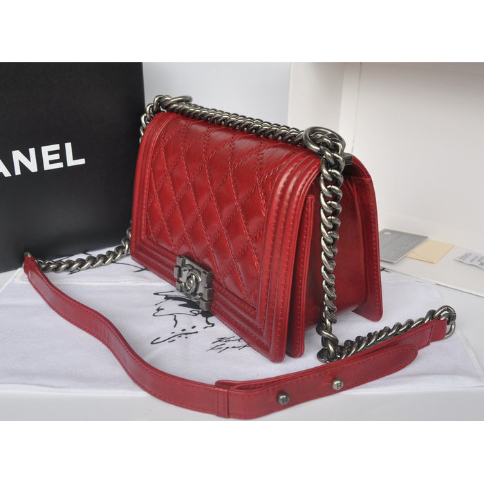 2014 Chanel Boy Flap Shoulder Bag Original Bright Leather A66383 Burgundy