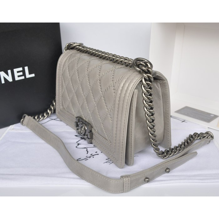 2014 Chanel Boy Flap Shoulder Bag Original Bright Leather A66383 Gray