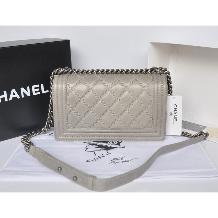 2014 Chanel Boy Flap Shoulder Bag Original Bright Leather A66383 Gray