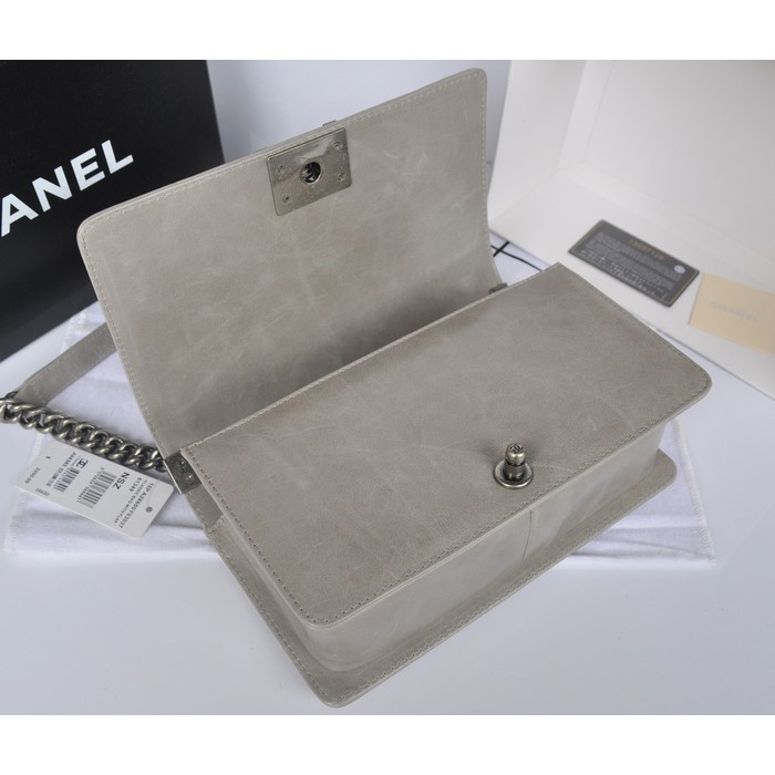 2014 Chanel Boy Flap Shoulder Bag Original Bright Leather A66383 Gray