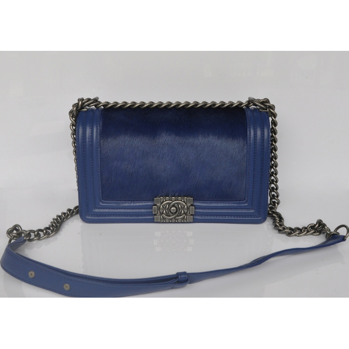 2014 Chanel Boy Flap Shoulder Bag Royalblue Sheepskin Leather Horsehair A67086