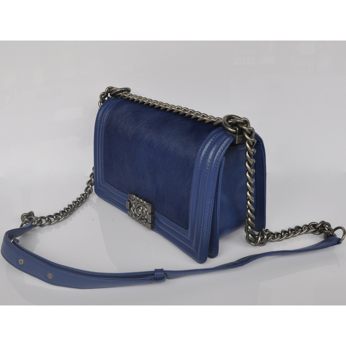 2014 Chanel Boy Flap Shoulder Bag Royalblue Sheepskin Leather Horsehair A67086