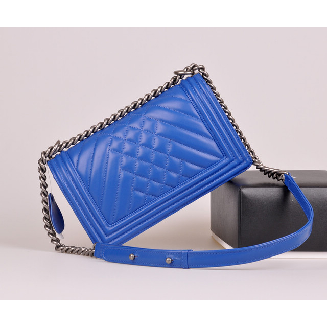 2014 Chanel Boy Flap Shoulder Bag in Original Sheepskin Leather A90191 Blue