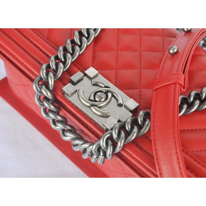 2014 Chanel Boy Flap Shoulder Bag in Original Sheepskin Leather A90191 Red