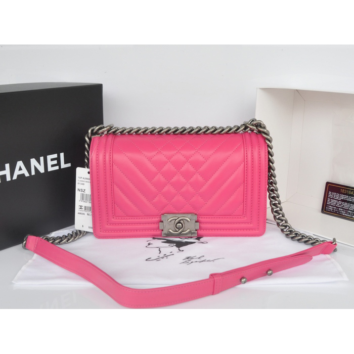 2014 Chanel Boy Flap Shoulder Bag in Original Sheepskin Leather A90191 Rose