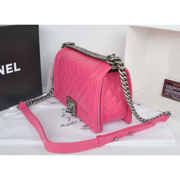 2014 Chanel Boy Flap Shoulder Bag in Original Sheepskin Leather A90191 Rose