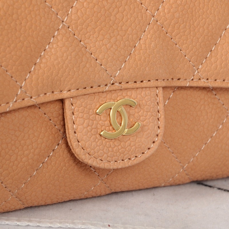 2014 Chanel C006 Apricot Original Cannage Pattern Nubuck Leather Long Tri-Fold Wallet