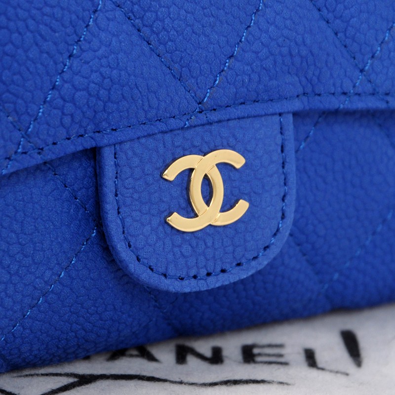 2014 Chanel C006 Blue Original Cannage Pattern Nubuck Leather Long Tri-Fold Wallet