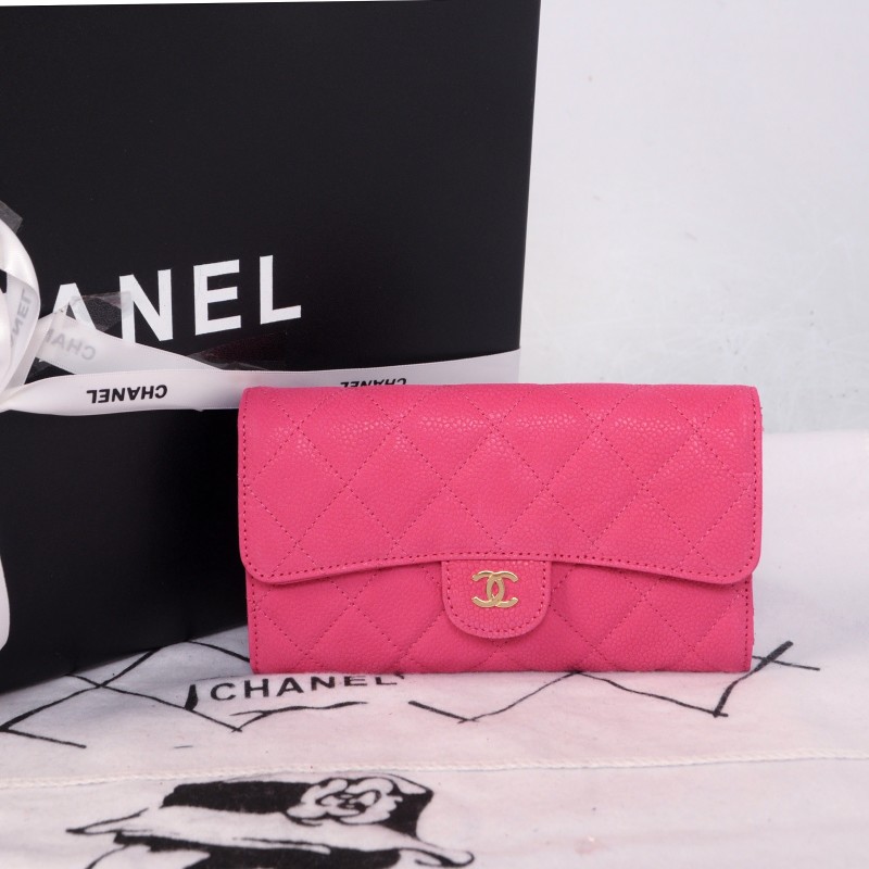 2014 Chanel C006 Rose Original Cannage Pattern Nubuck Leather Long Tri-Fold Wallet