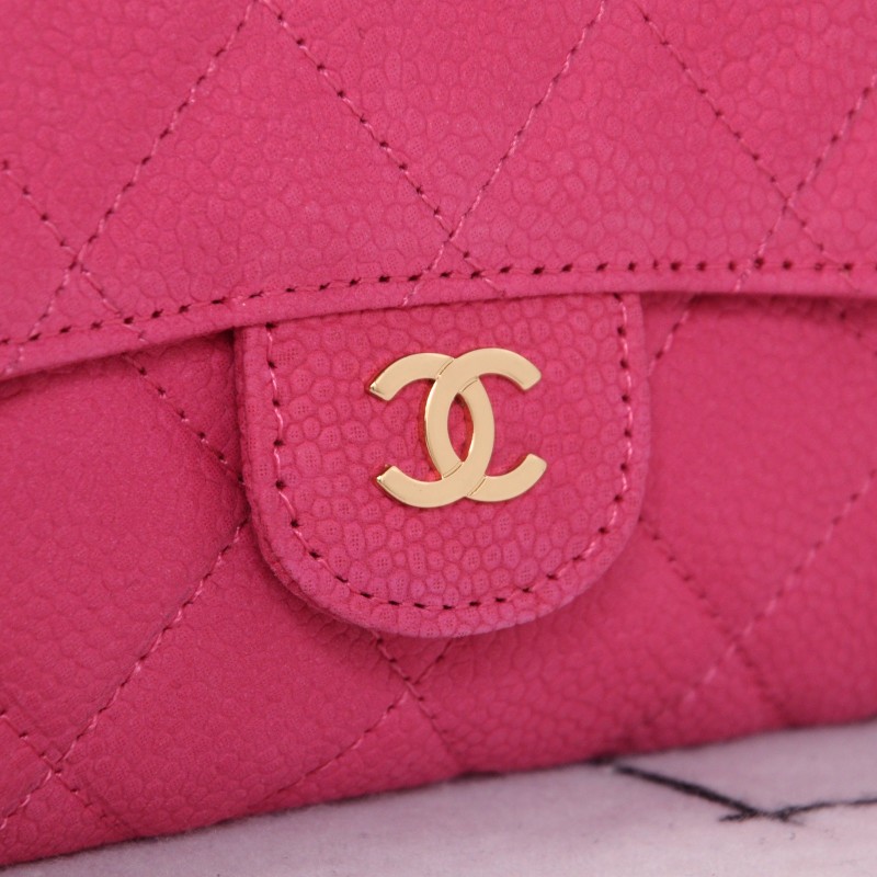 2014 Chanel C006 Rose Original Cannage Pattern Nubuck Leather Long Tri-Fold Wallet