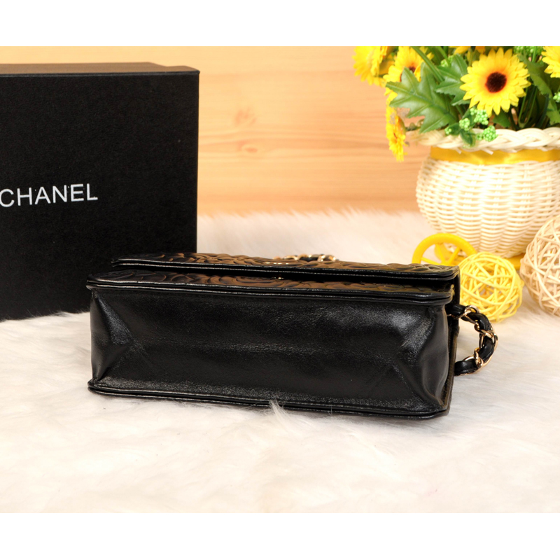 2014 Chanel Camellia Leather mini Flap Bag A088 Black