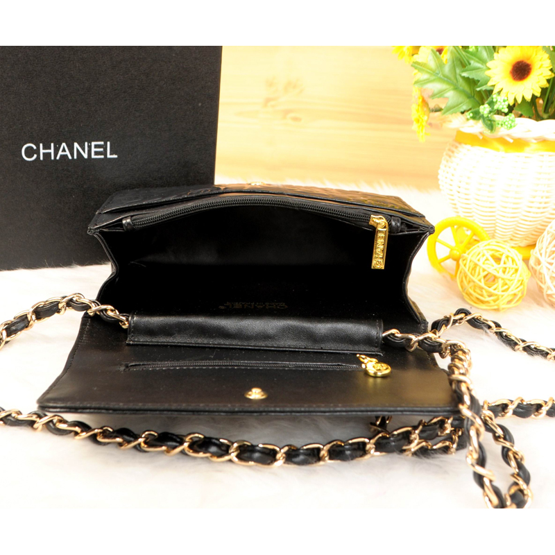 2014 Chanel Camellia Leather mini Flap Bag A088 Black