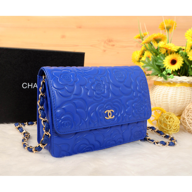 2014 Chanel Camellia Leather mini Flap Bag A088 Blue