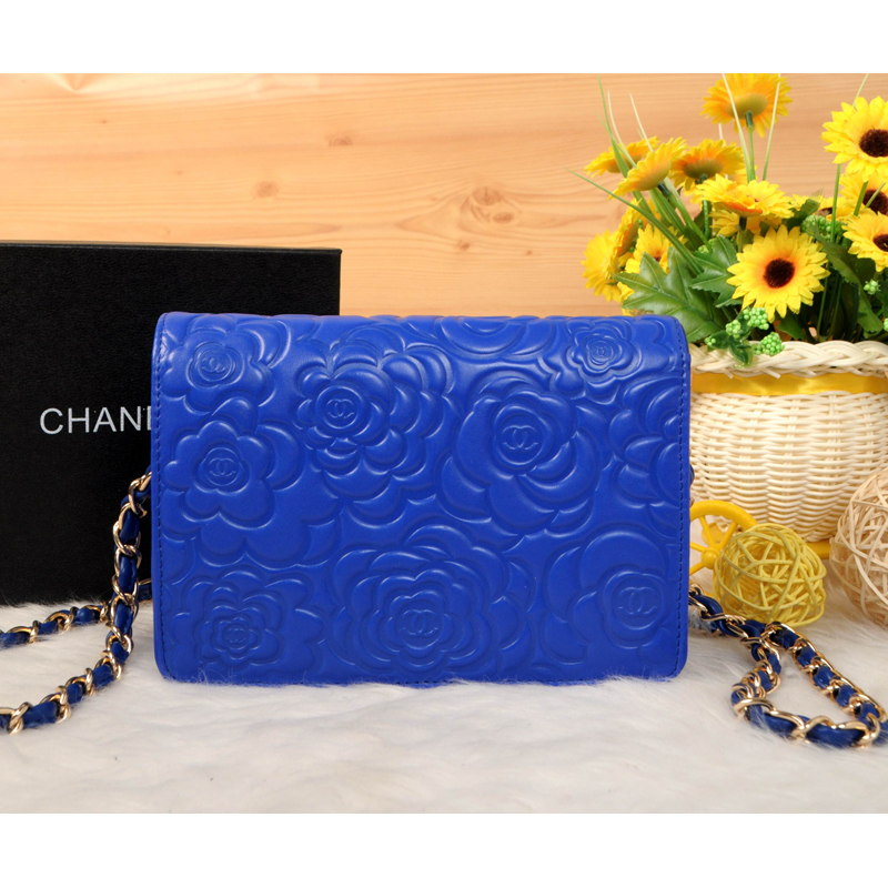 2014 Chanel Camellia Leather mini Flap Bag A088 Blue