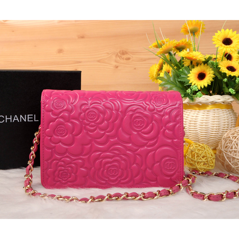 2014 Chanel Camellia Leather mini Flap Bag A088 Rose