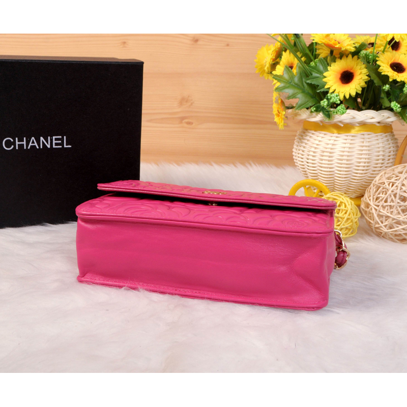 2014 Chanel Camellia Leather mini Flap Bag A088 Rose