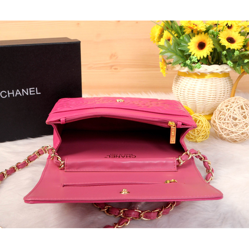 2014 Chanel Camellia Leather mini Flap Bag A088 Rose