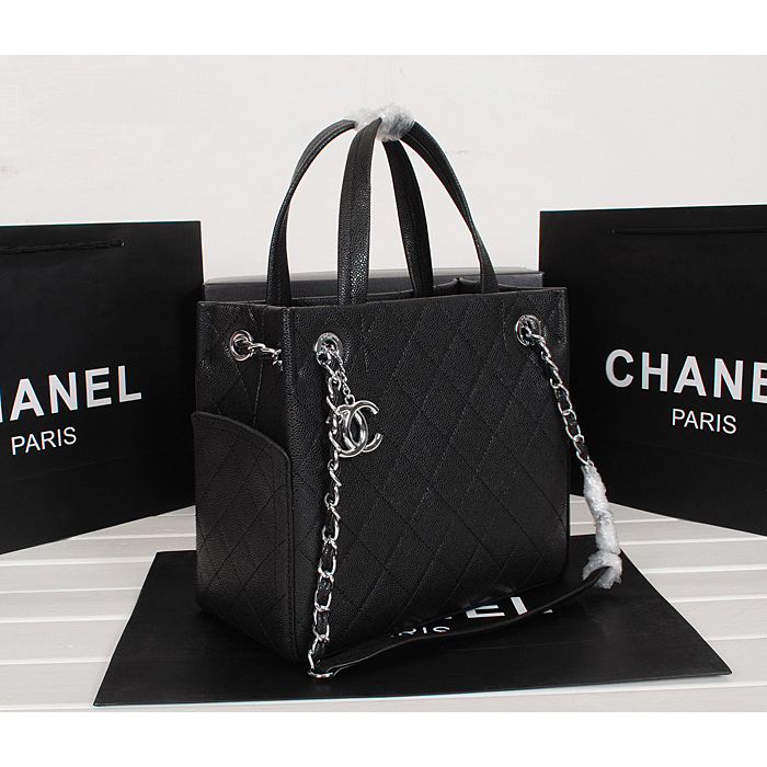 2014 Chanel Caviar Leather shouledr Tote Bag A6802 in Black