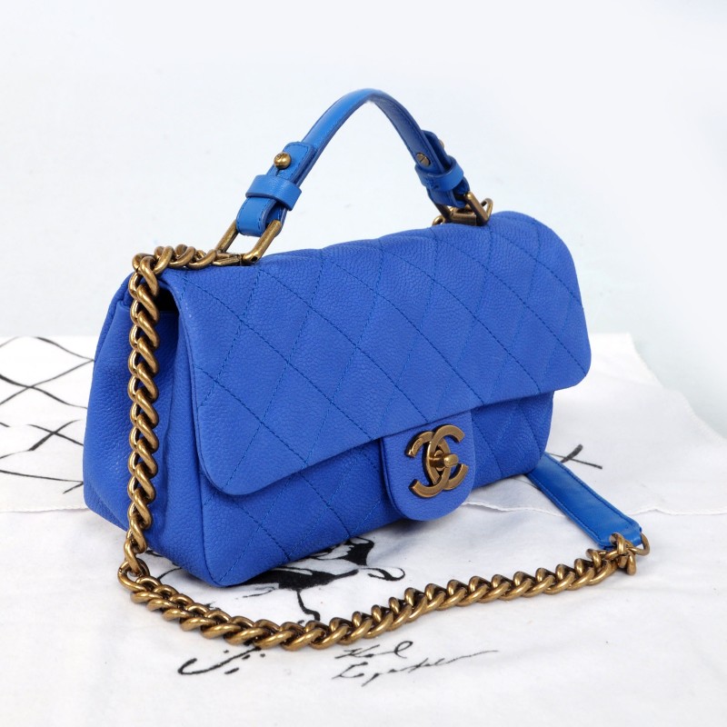 2014 Chanel Classic Cannage Pattern Nubuck Leather Top Flap Bag A67622 Blue