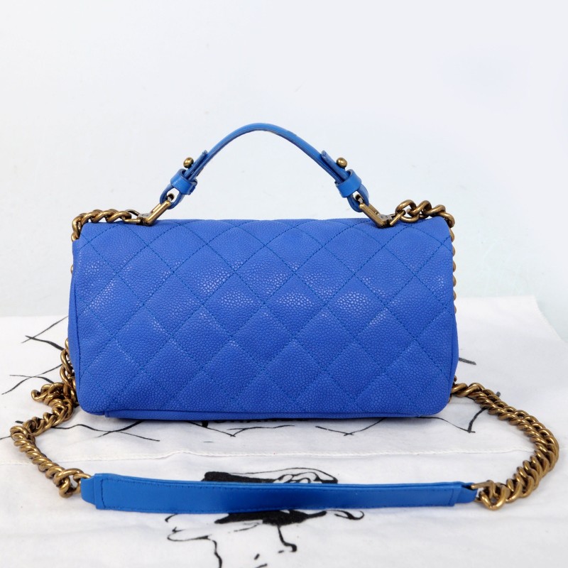 2014 Chanel Classic Cannage Pattern Nubuck Leather Top Flap Bag A67622 Blue