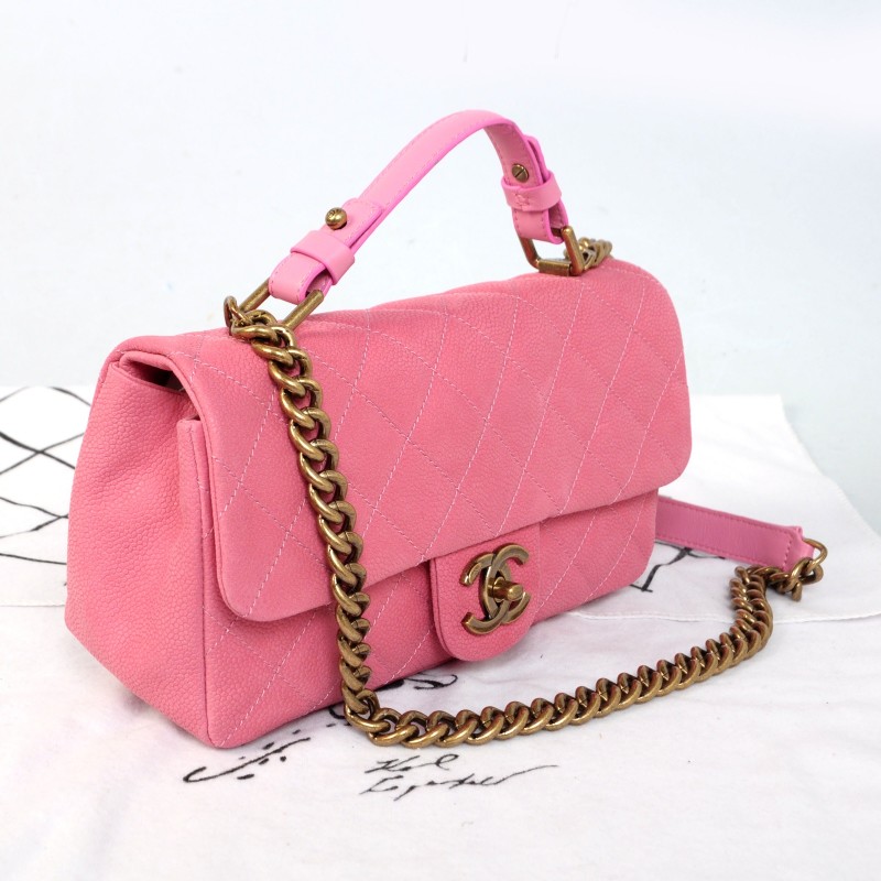 2014 Chanel Classic Cannage Pattern Nubuck Leather Top Flap Bag A67622 Pink