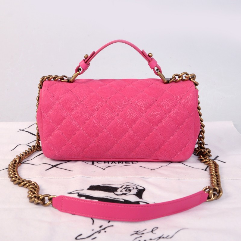 2014 Chanel Classic Cannage Pattern Nubuck Leather Top Flap Bag A67622 Rose