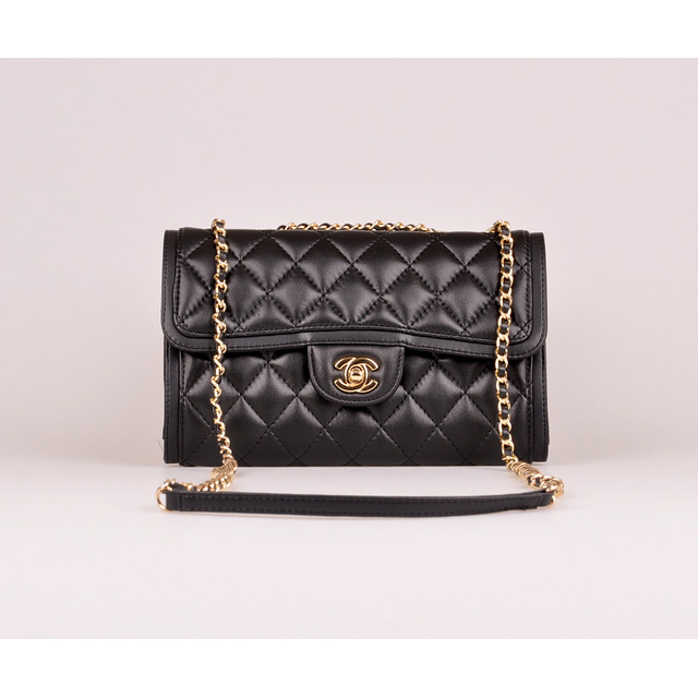 2014 Chanel Classic Flap Bag Black Sheepskin Leather A25280 Gold