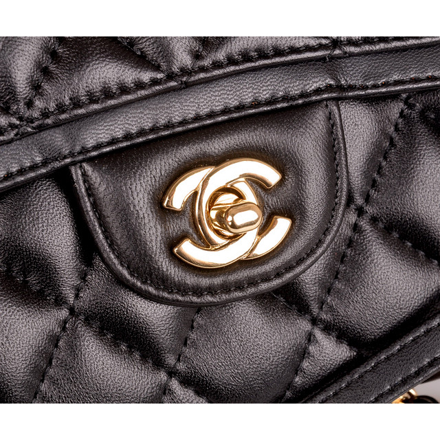 2014 Chanel Classic Flap Bag Black Sheepskin Leather A25280 Gold