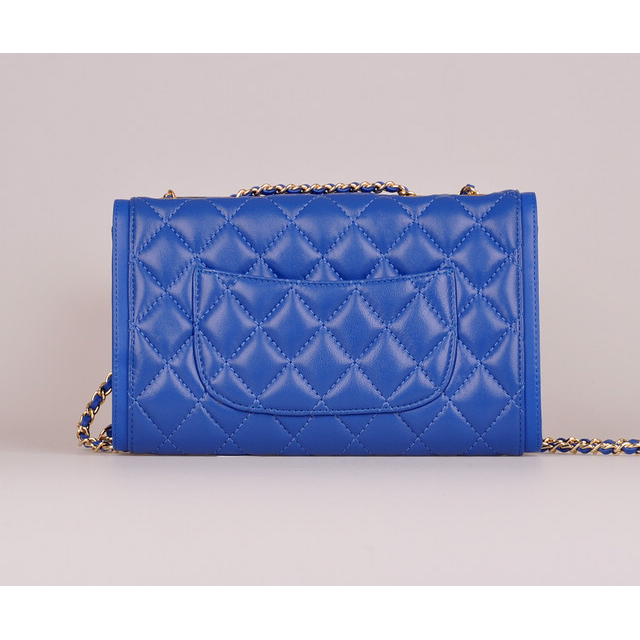 2014 Chanel Classic Flap Bag Blue Sheepskin Leather A25280 Gold