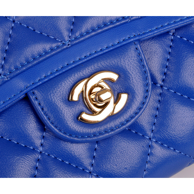 2014 Chanel Classic Flap Bag Blue Sheepskin Leather A25280 Gold