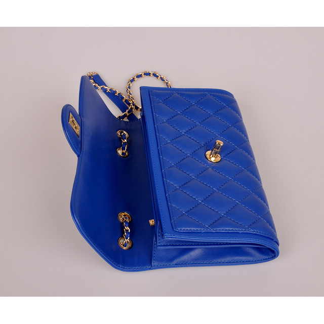 2014 Chanel Classic Flap Bag Blue Sheepskin Leather A25280 Gold