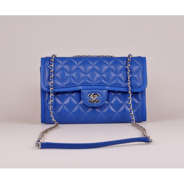 2014 Chanel Classic Flap Bag Blue Sheepskin Leather A25280 Silver