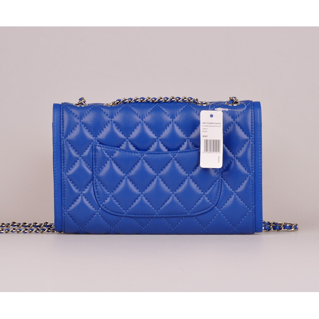 2014 Chanel Classic Flap Bag Blue Sheepskin Leather A25280 Silver