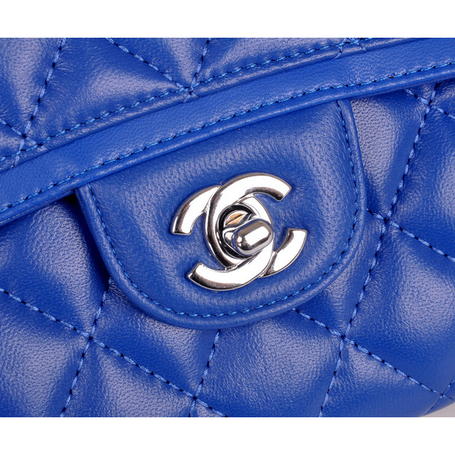 2014 Chanel Classic Flap Bag Blue Sheepskin Leather A25280 Silver