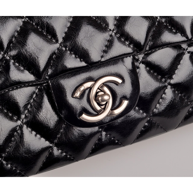 2014 Chanel Classic Flap Bag Iridescent Leather A25801 Black