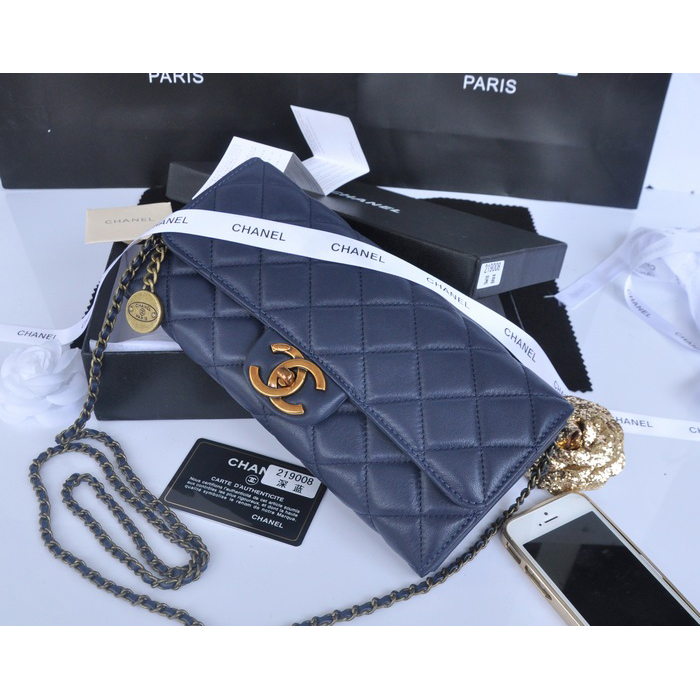 2014 Chanel Classic Flap Bag Original Leather A21908 Dark Blue