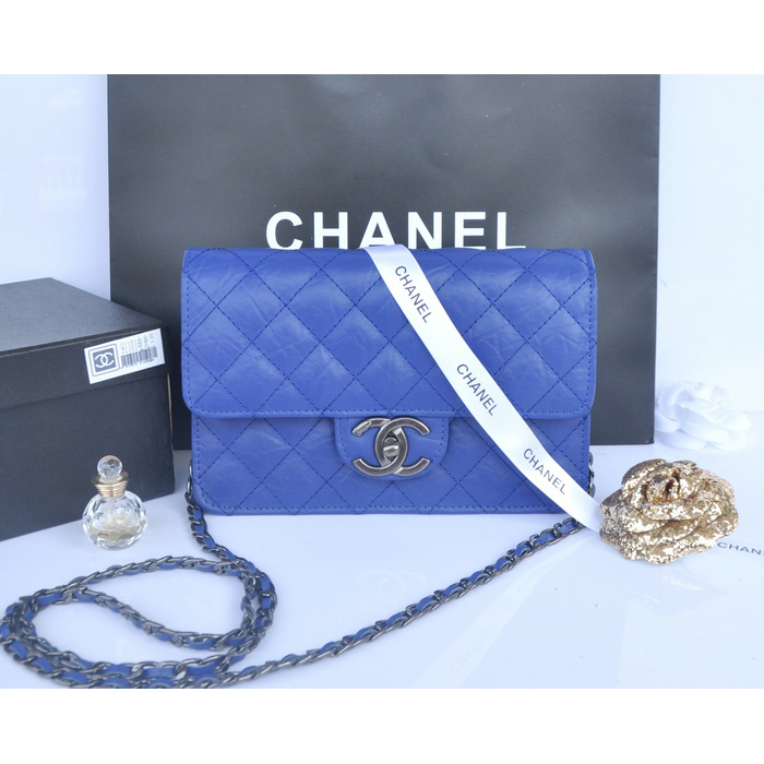 2014 Chanel Classic Flap Bag Original Leather A91101 Blue