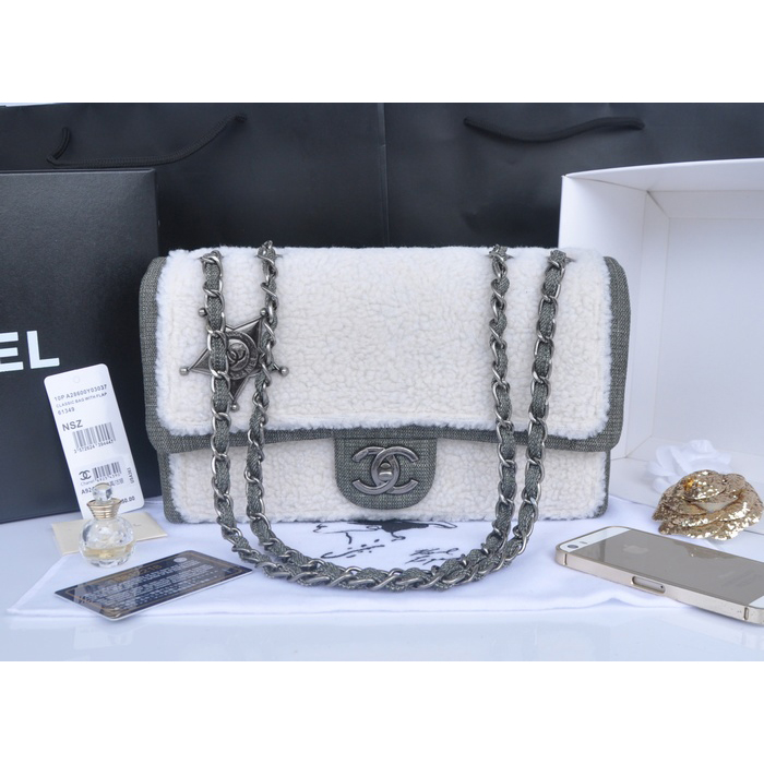 2014 Chanel Classic Flap Bag Original Villus A92464 Khaki