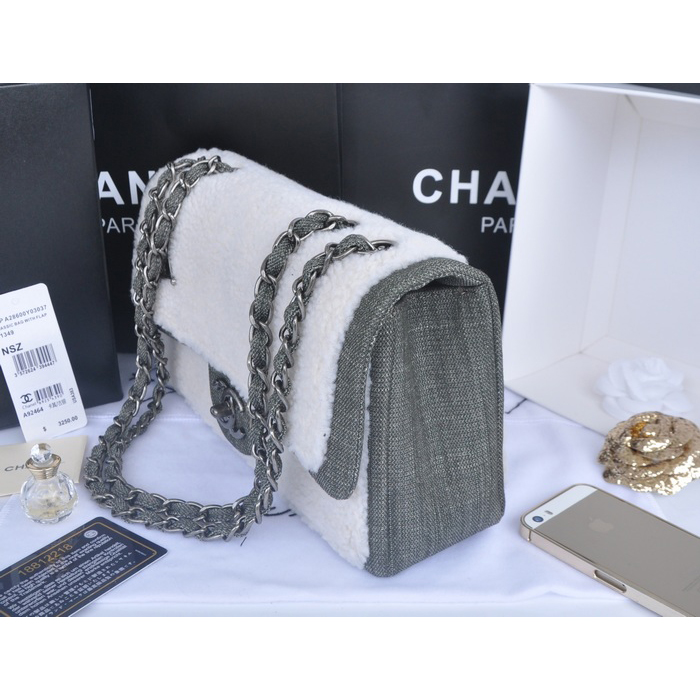 2014 Chanel Classic Flap Bag Original Villus A92464 Khaki