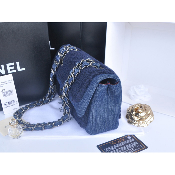 2014 Chanel Classic Flap Bag Original Villus A92465 Dark Blue