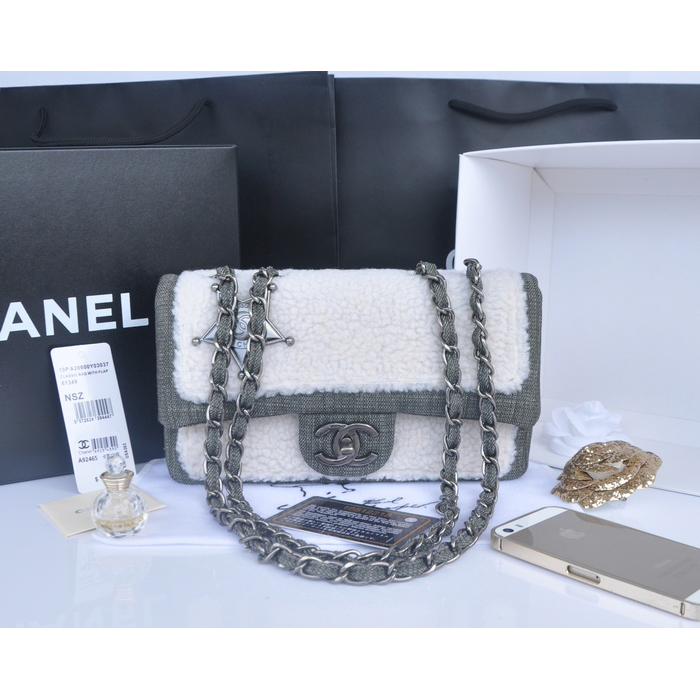 2014 Chanel Classic Flap Bag Original Villus A92465 Khaki